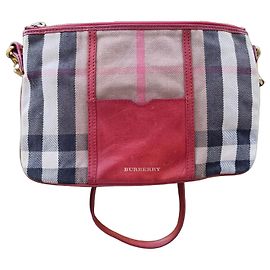Burberry Canvas and Leather Clutch Black Red Beige