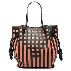 LOEWE Pink Leather Grid Flamenco Knot Tote Pink