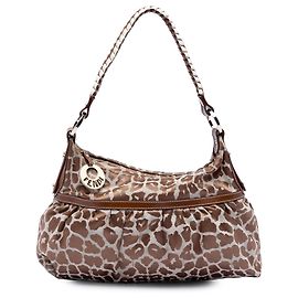 Sac à épaule chef en toile léopard marron Fendi Marron