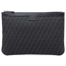 Fendi Black Zucchino Canvas Flat Clutch Black