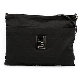 Borsa a spalla in tela Zucca nera Fendi Nero