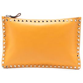 Clutch Rockstud de cuero naranja Valentino Naranja