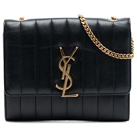 Cartera de cadena Vicky Monogram de piel de cordero acolchada negra Saint Laurent Negro