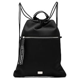 Dolce & Gabbana Black Nylon Logo Drawstring Backpack Black