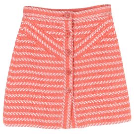 Maje Button-Front A-line Mini Skirt in Orange Acrylic Orange Coral