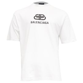 Camiseta de algodón blanco con estampado del logo BB entrelazado de Balenciaga Blanco Crudo