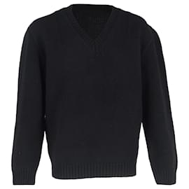 Prada Strickpullover mit V-Ausschnitt aus schwarzer Wolle Schwarz