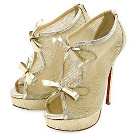 Sandales à talons en cuir verni python et mesh Christian Louboutin Doré