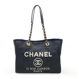 Bolsa 2 em 1 em denim Deauville da Chanel Azul Azul marinho