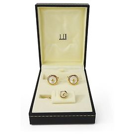 Alfred Dunhill Conjunto de abotoaduras de metal Dunhill Branco Dourado