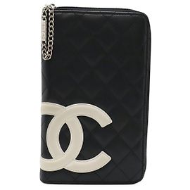 Chanel Cambon Line Organizer Long Wallet Calfskin Black Pink White