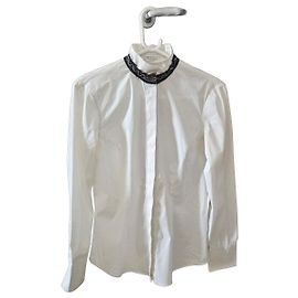 Camicia in cotone bianco Brunello Cucinelli con colletto nero decorato Nero Bianco