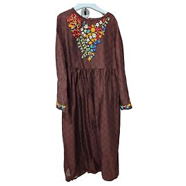 Vestido bordado Gucci em monograma GG marrom Marrom Multicor