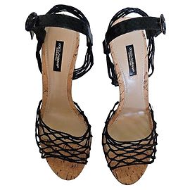 Schwarze Kork-High Heels mit Riemchen von Dolce & Gabbana Schwarz