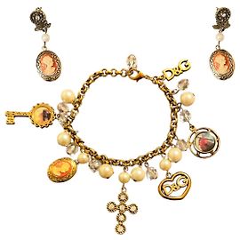 Dolce & Gabbana Conjunto raro DOLCE&GABBANA colar brincos cruzes douradas camafeus Multicor Dourado