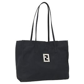 FENDI Tote Bag Nylon Black Silver Auth ka2357 Black Silvery