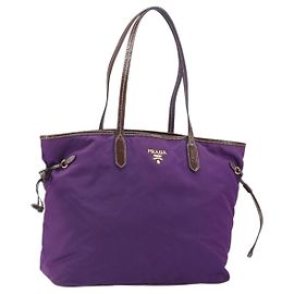 Bolsa Tote Prada de nylon roxa dourada Auth 169896 Dourado Roxo