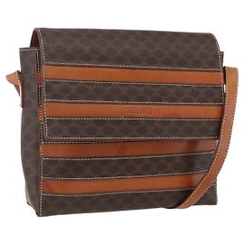 Céline Bolsa de Ombro em Lona Macadam CELINE em Couro PVC Marrom Dourado Auth ti3693 Marrom Dourado