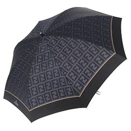 FENDI Zucca Folding Umbrella Nylon Black Navy Auth 165906 Black Navy blue