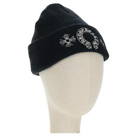 Chrome Hearts Strickstoffe Mütze aus schwarzer Wolle Auth 152457M Schwarz