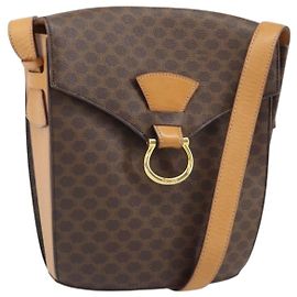 Céline Bolsa de Ombro em Lona Macadam CELINE em Couro PVC Marrom Dourado Auth 171119 Marrom Dourado