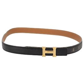 Hermès HERMES H Constance Reversible Belt Leather 33.1"" Black Auth 168763 Black