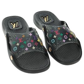LOUIS VUITTON Sandali da Spiaggia in Gomma Multicolore Neri LV Auth 169909V Nero