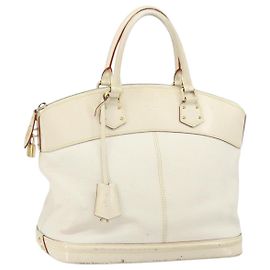 LOUIS VUITTON Handtasche Suhari Lockit MM Leder Weiß M91874 LV Auth 169782 Weiß