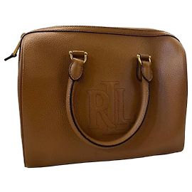 Ralph Lauren Bolsa de couro marrom com logo RL Marrom