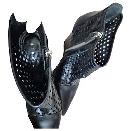 Sandro Black Leather Cut-Out Ankle Boots Black