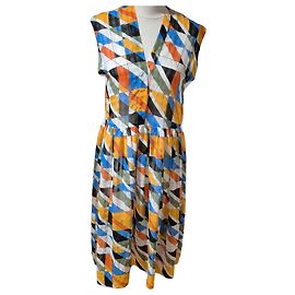 Sandro Kleid mit geometrischem Druck Schwarz Weiß Blau Mehrfarben Grün Orange Gelb