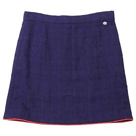 Chanel P51808 Tweed Gripoix COCO Mark Charm Wool Skirt Blue Other
