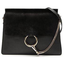 Borsa a Spalla Faye Media in Pelle Nera Chloé Nero