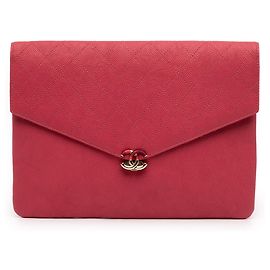 Chanel Red Paris Cuba Quilted Caviar Thread Around Envelope Clutch Red