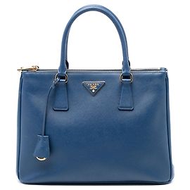Prada Blue Medium Saffiano Lux Galleria Double Zip Satchel Blue