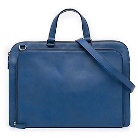 Borsa da viaggio Prada in pelle Saffiano blu con tasca frontale con zip Blu