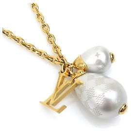 Collar Péndulo Perla Damier Louis Vuitton Blanco Dorado
