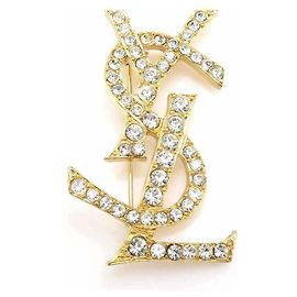 Metallbrosche mit YSL Yves Saint Laurent Logo Silber Golden
