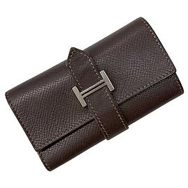 Hermès Brown/Dark Brown Leather Keycase Brown Dark brown
