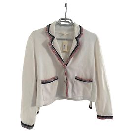 Short Maje jacket in ecru knit White Red Cream Dark blue