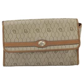 Bolsa de ombro vintage Honeycomb em lona e couro Christian Dior Bege