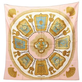 Lenço de seda Carré 90 Poste e Cavalier da Hermès Rosa Multicor