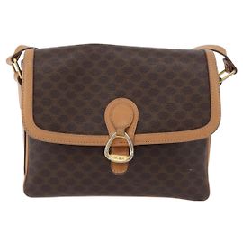 Céline Bolsa de Ombro Celine Vintage Macadam em Lona e Couro Marrom