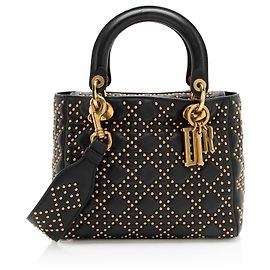Dior Supple Lambskin Studded Lady Dior Medium Tote Black