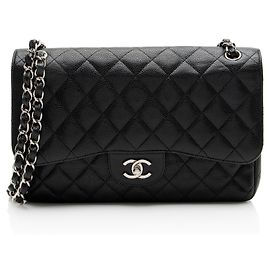 Sac à main classique Jumbo Double Flap en cuir caviar Chanel Noir