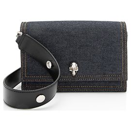 Bolsa de ombro de denim biker com skull Alexander McQueen Azul