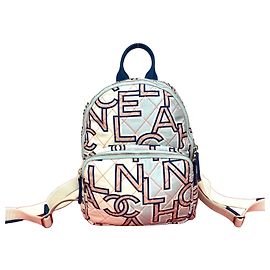 Chanel Coco Mark Logo Cotton Leather Mini Backpack Pink White Blue