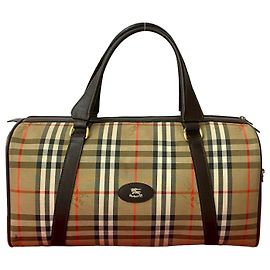 Burberrys Nova Check Canvas Leather Boston Bag Brown Black Red Beige Cream
