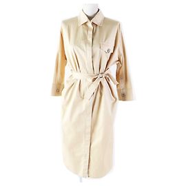 Vestido de seda con botones de metal Chaine d'Ancre de Hermès con cinturón Beige