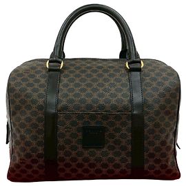 Céline Celine Macadam Triomphe Leather Handbag Brown Black